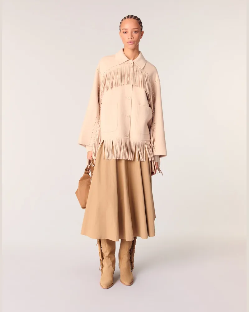 Maje Doubleface-mantel Mit Fransen - Beige Beige