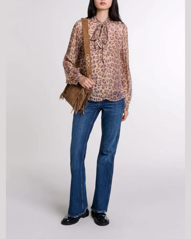 Maje Bluse Mit Print Lavallière-kragen - Imprime Leopard Imprime