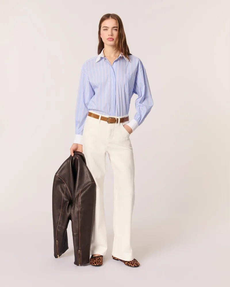 Maje Gestreiftes Hemd Mit Perlenkragen - Rayures Bleu Clair Rayures
