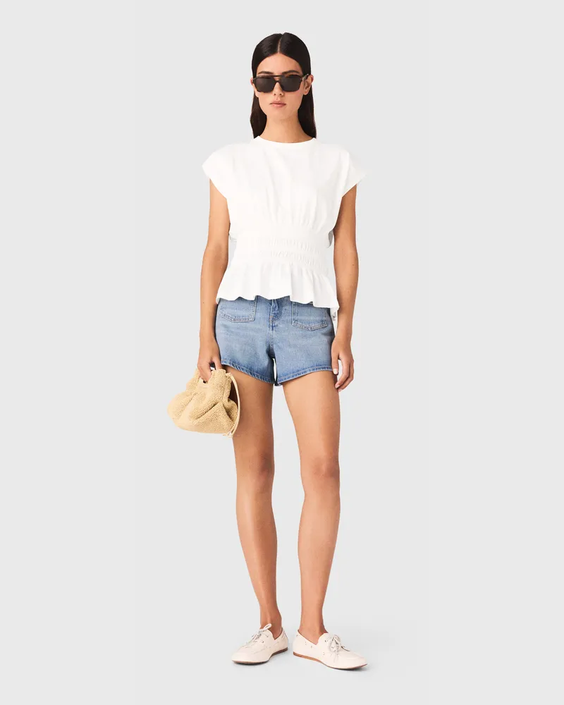 Maje Körpernahes T-Shirt Mit Plissee - Weiß Weiß