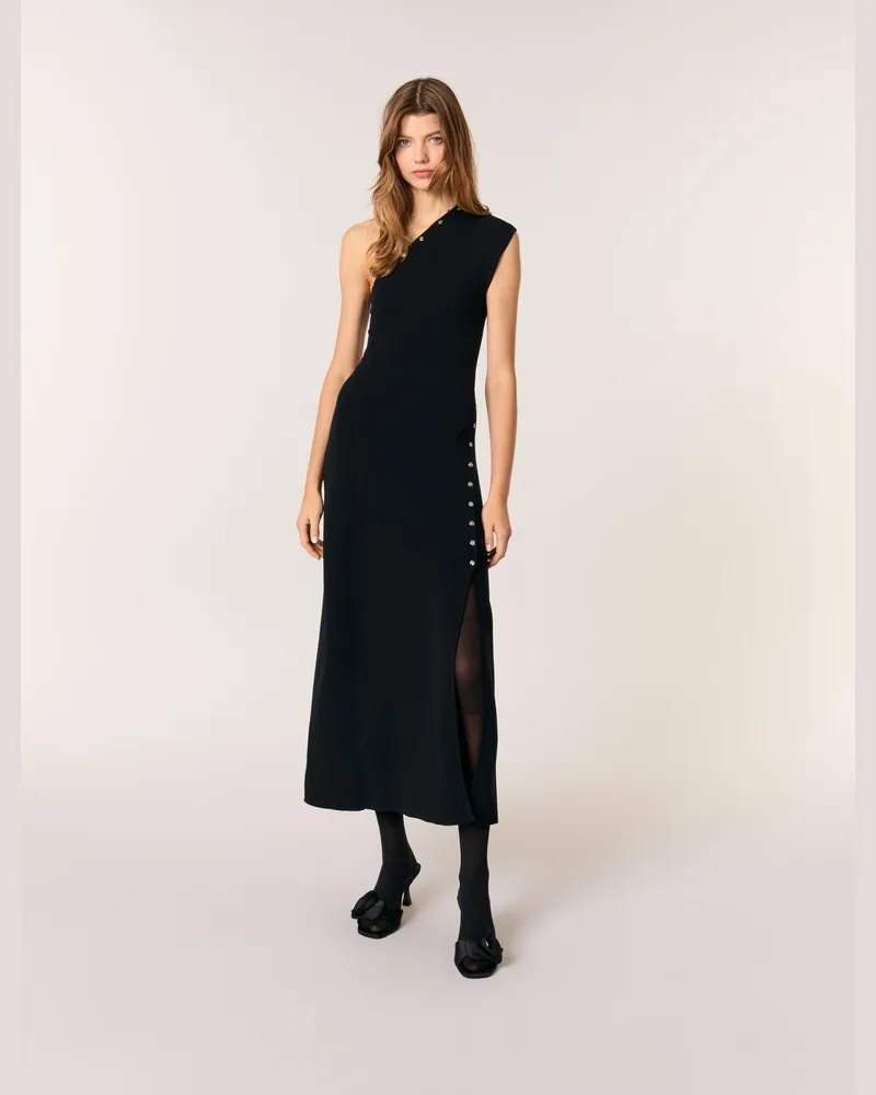 Maje Langes Asymmetrisches Strickkleid - Schwarz Schwarz