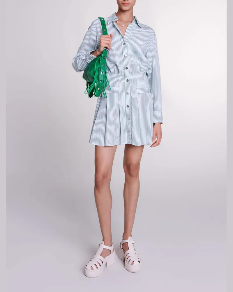 Maje Gestreiftes Hemdblusenkleid - Weiß/grün Weiß