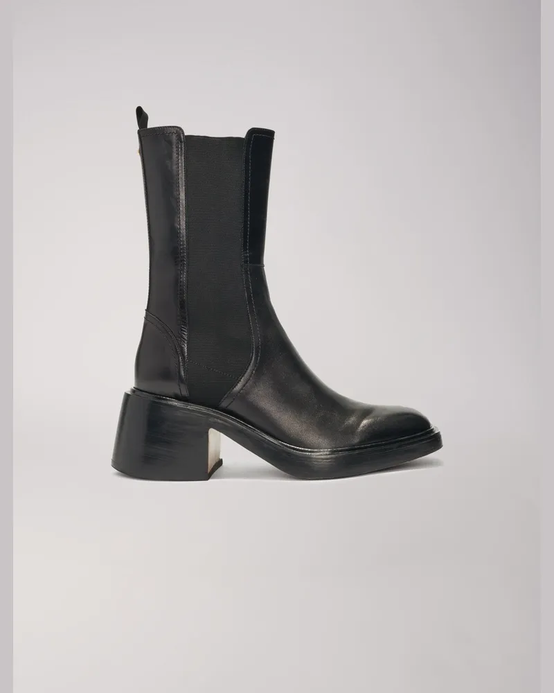Maje Schwarze Leder-stiefelletten, Eckig Schwarz