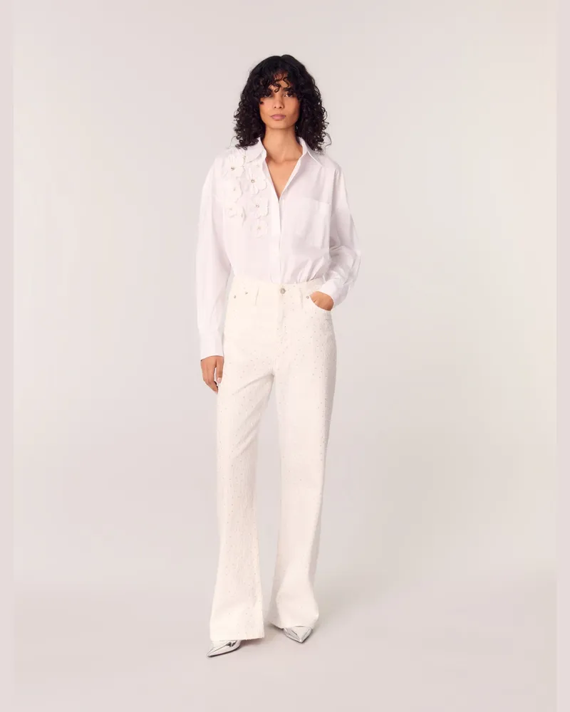 Maje Lange Bluse Mit Blumenstickerei - Weiß Weiß