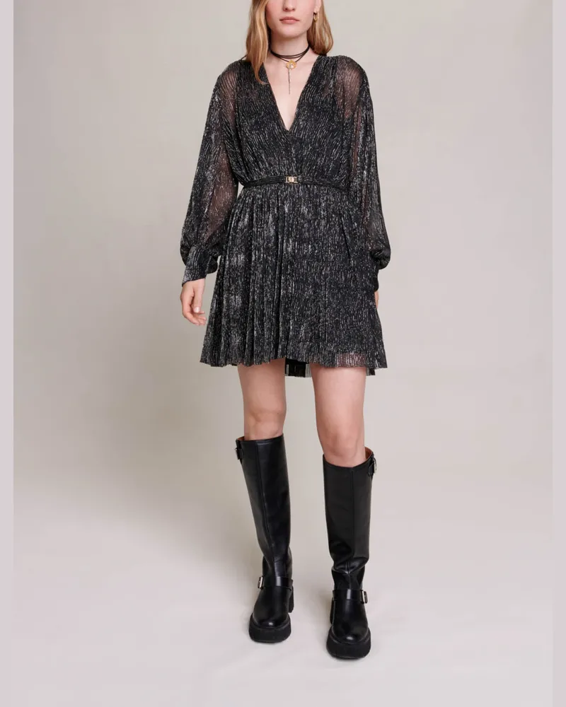 Maje Kurzes Metallic-kleid - Schwarz/silber Schwarz