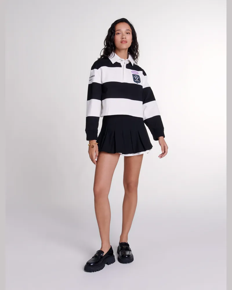 Maje Plissée-hosenrock Aus Zwei Stoffen - Schwarz Schwarz