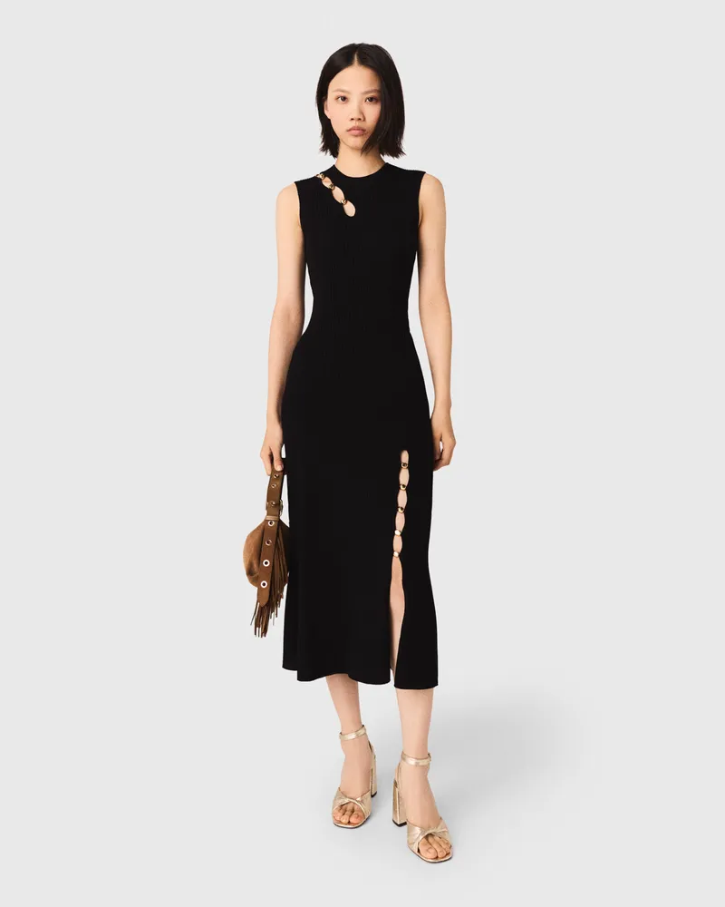 Maje Langes Rippstrickkleid Mit Cut-outs - Schwarz Schwarz