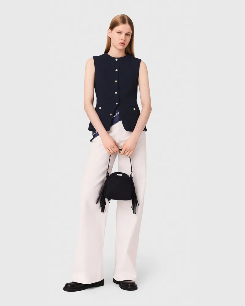 Maje Lange Ärmellose Tweedjacke - Marineblau Marine