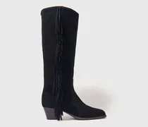 Westernstiefel Aus Veloursleder - Schwarz