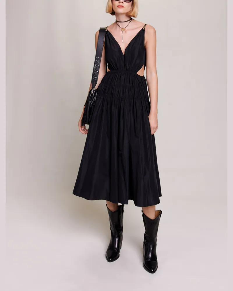 Maje Taftkleid Mit Cut-out An Der Taille - Schwarz Schwarz