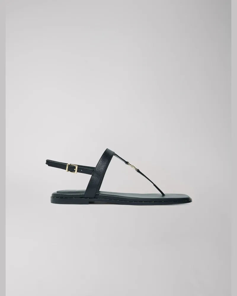 Maje Flache Ledersandalen Mit Riemen - Schwarz Schwarz