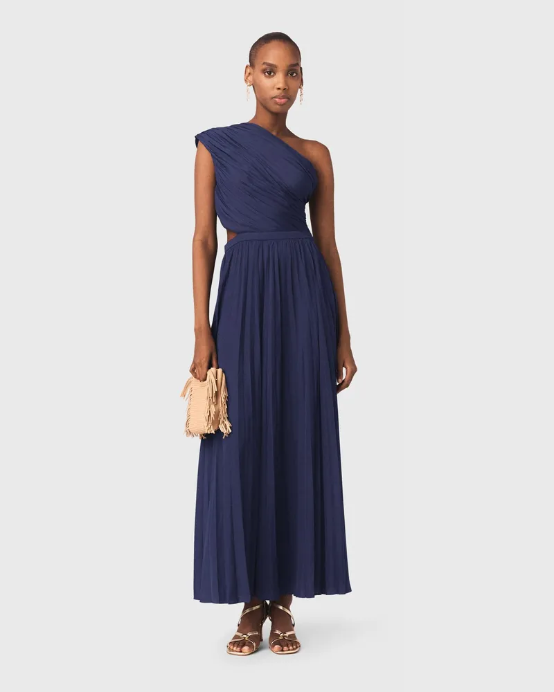 Maje Langes Asymmetrisches Plisseekleid - Marineblau Marine