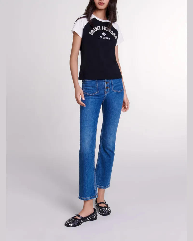 Maje T-Shirt „saint-honoré" Mit Strass - Schwarz Schwarz