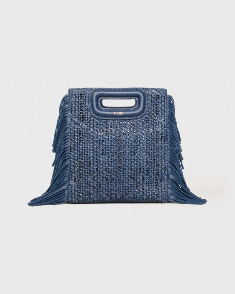 Maje Tasche M Mini Aus Denim Mit Strass - Blau Blau