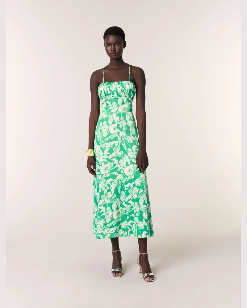 Maje Langes Bedrucktes Kleid - Imprime Floral Ecru Fond Vert Imprime