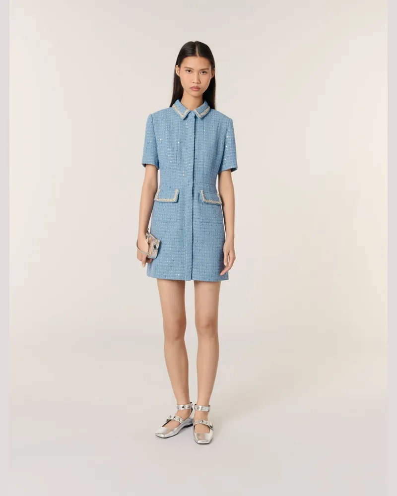 Maje Kurzes Tweedkleid Mit Pailletten - Blau Blau