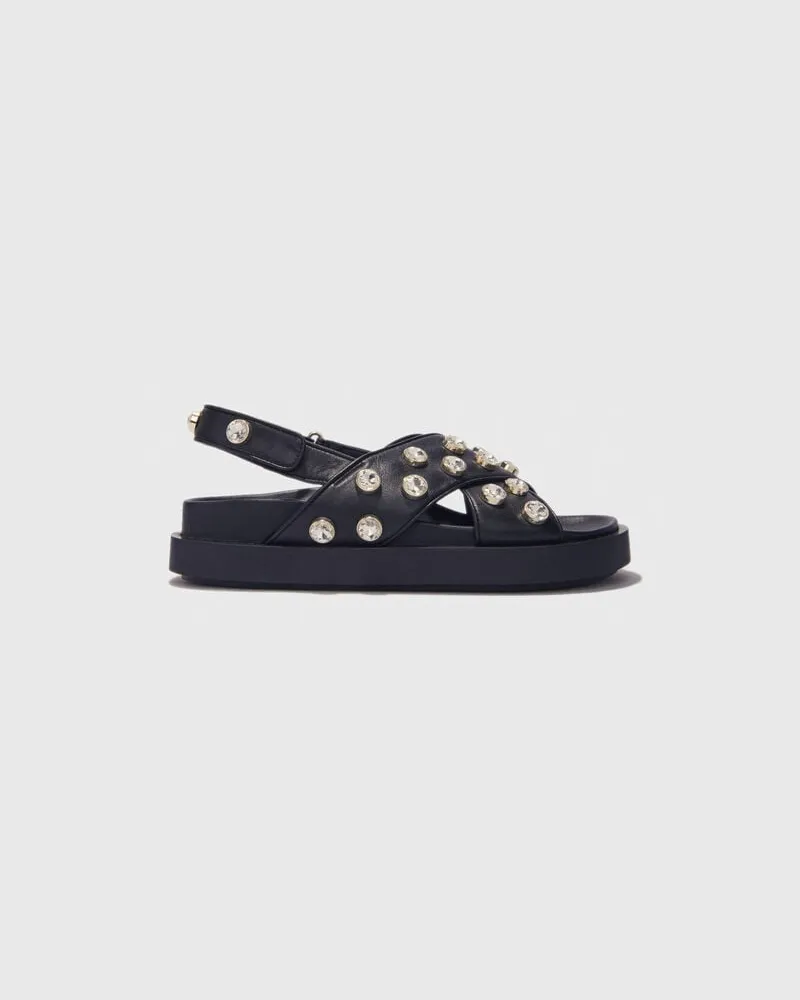 Maje Flache Ledersandalen Mit Strass - Schwarz Schwarz