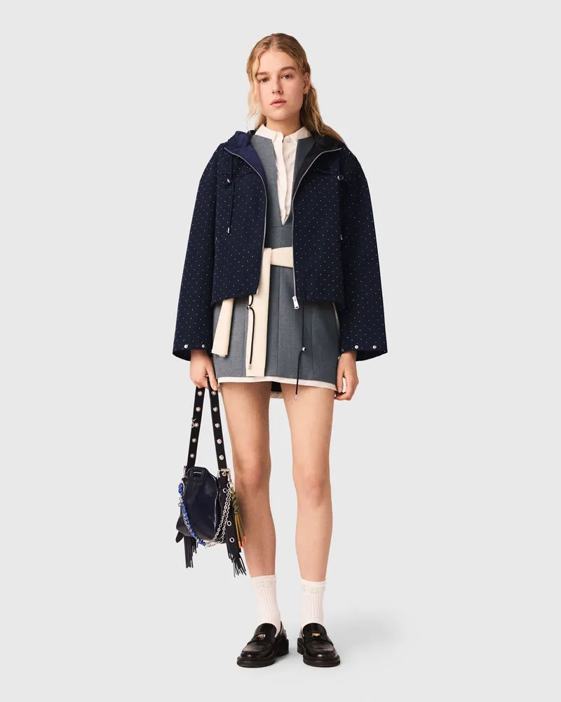 Maje Windjacke Mit Strass Und Kapuze - Marineblau Marine