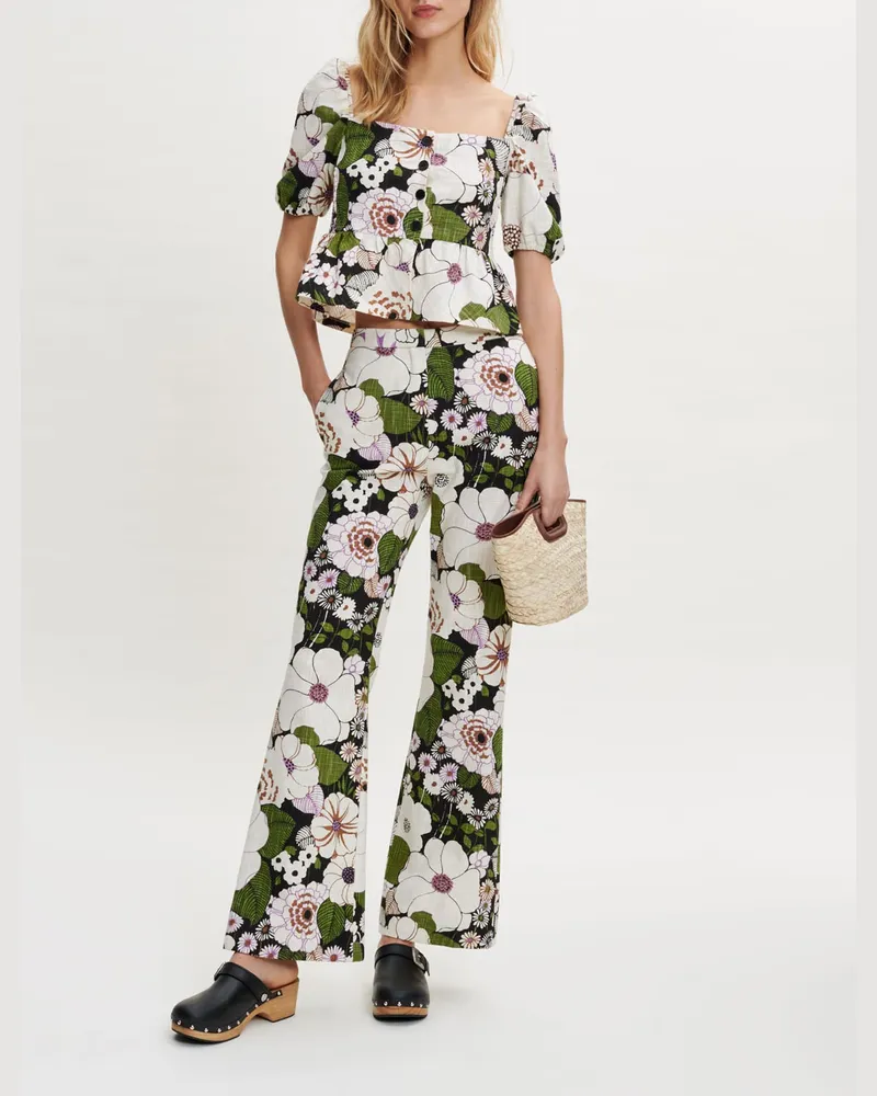 Maje Top Mit Blumenprint 70's - Blume 70er-style Schwarz Blume