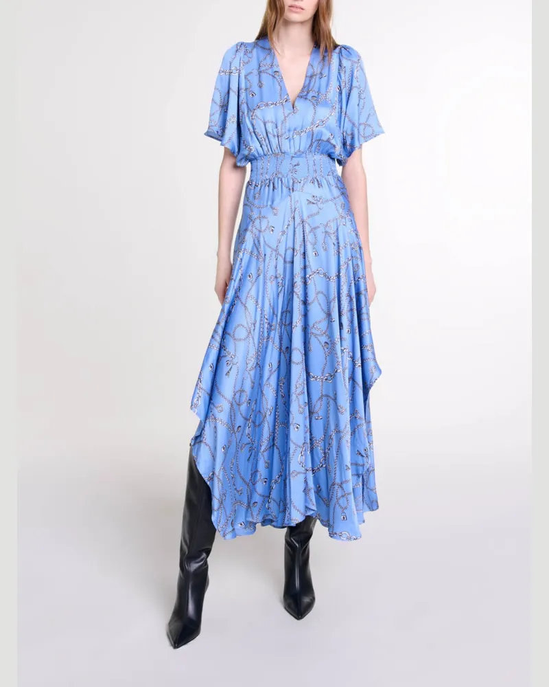 Maje Langes Bedrucktes Kleid - Imprime Chaines Bleu Imprime