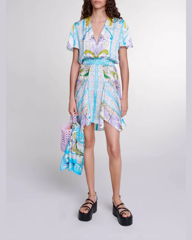 Maje Kurzes Gemustertes Satinkleid - Imprime Mozaique Imprime