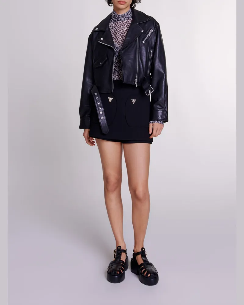 Maje Kurze Lederjacke - Schwarz Schwarz