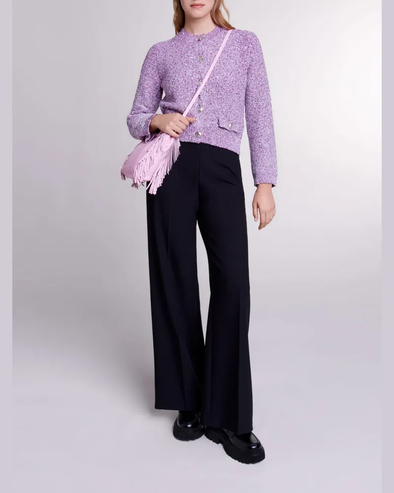 Maje Strick-cardigan Mit Pailletten - Rosa Fuchsia Rosa