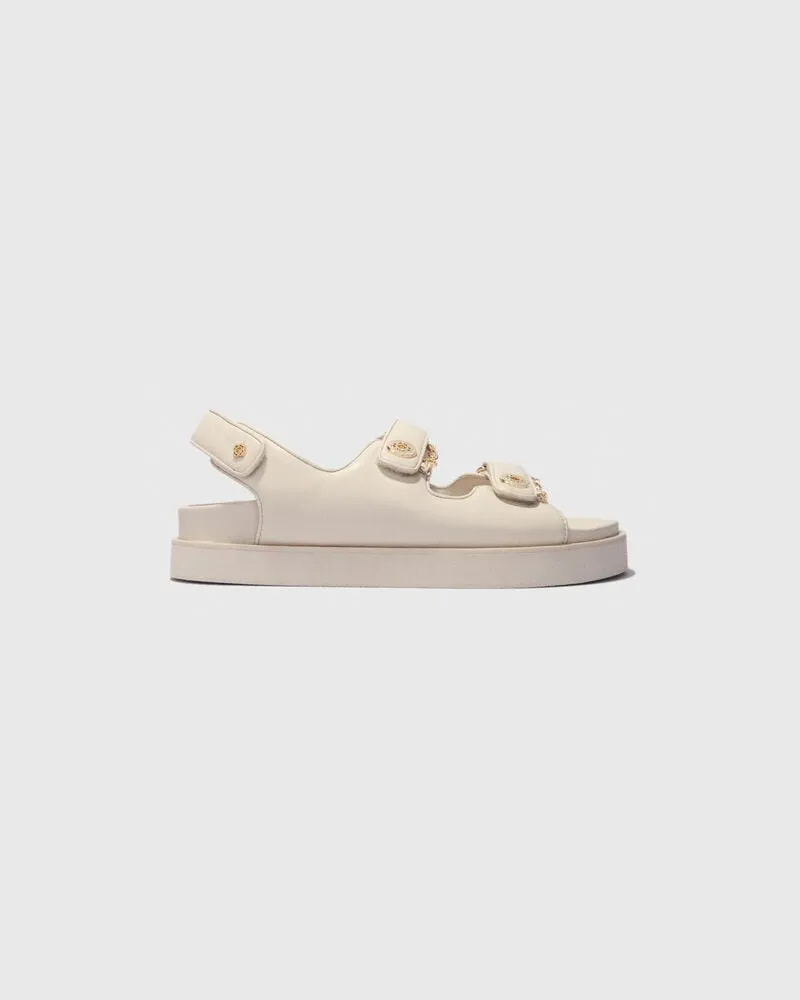 Maje Flache Ledersandalen - Ecru Ecru