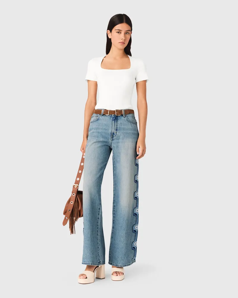 Maje Weite Jeans Mit Blumenstickerei - Blau Blau