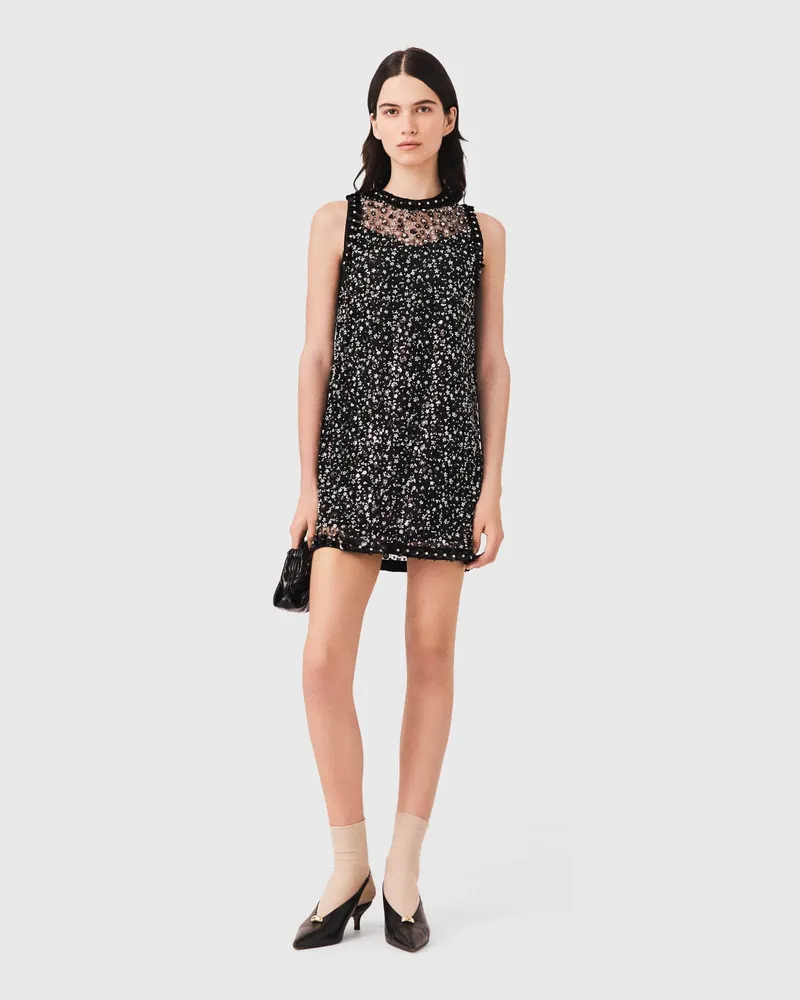 Maje Strass-kleid Mit Floralem Print - Schwarz Schwarz