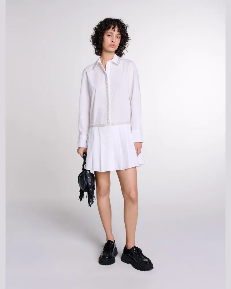 Maje Hemdblusenkleid Mit Perlen - Weiß Weiß