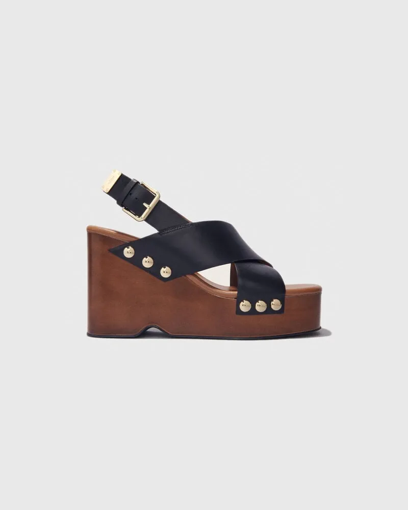 Maje Plateau-sandalen Aus Leder - Schwarz Schwarz