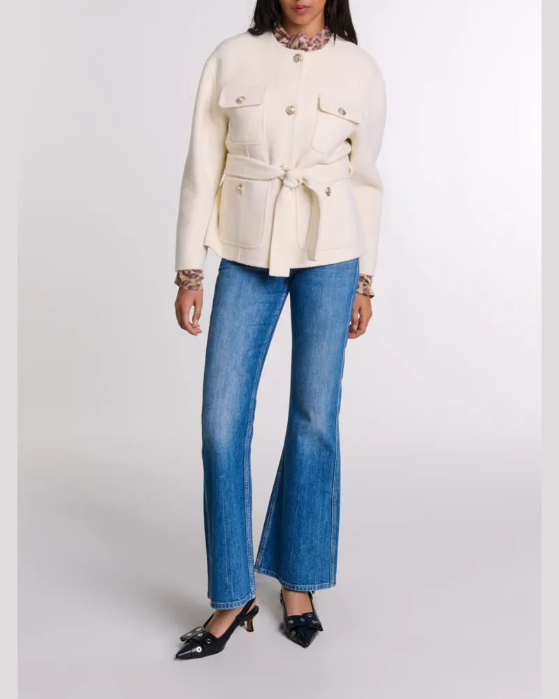 Maje Doubleface-jacke Mit Gürtel - Ecru Ecru