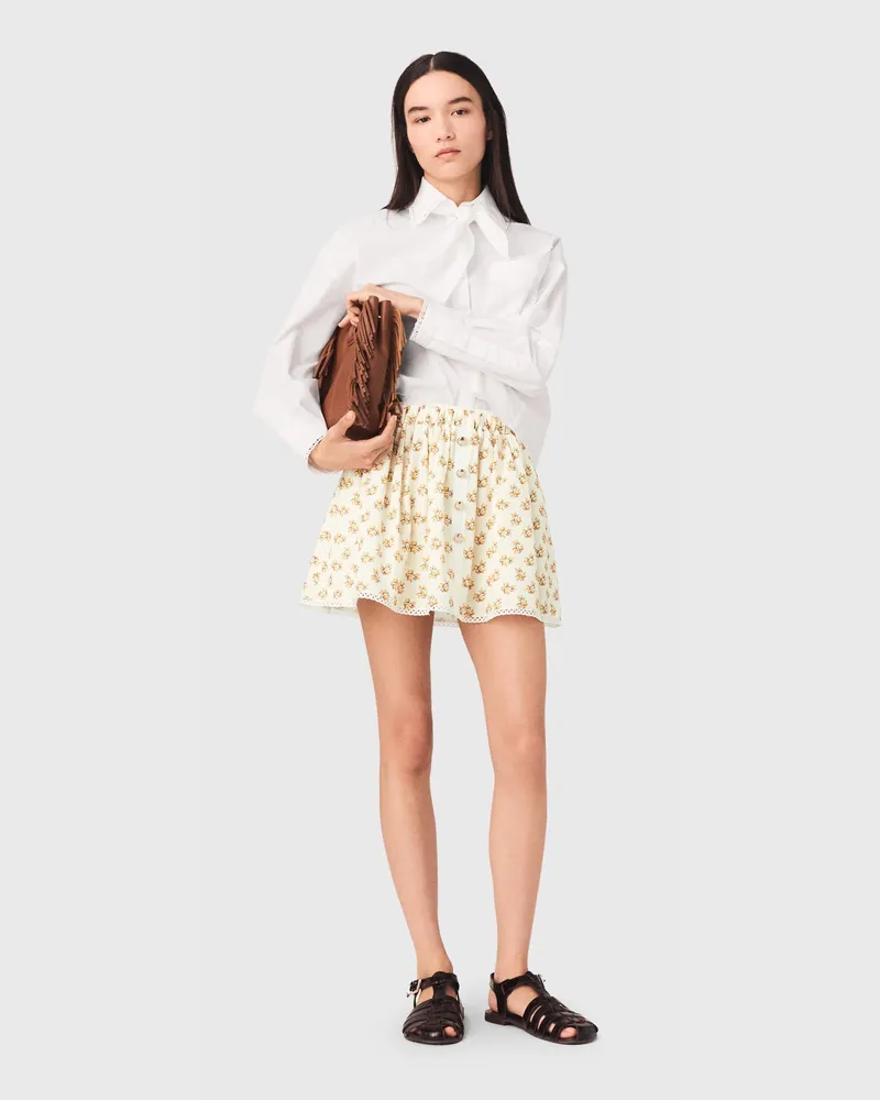 Maje Gemusterter Rock Mit Zackenlitze - Jaune Petites Fleurs Print Jaune