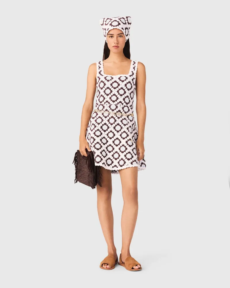 Maje Häkelkleid Mit Blumenmuster - Marron/bleu Marron