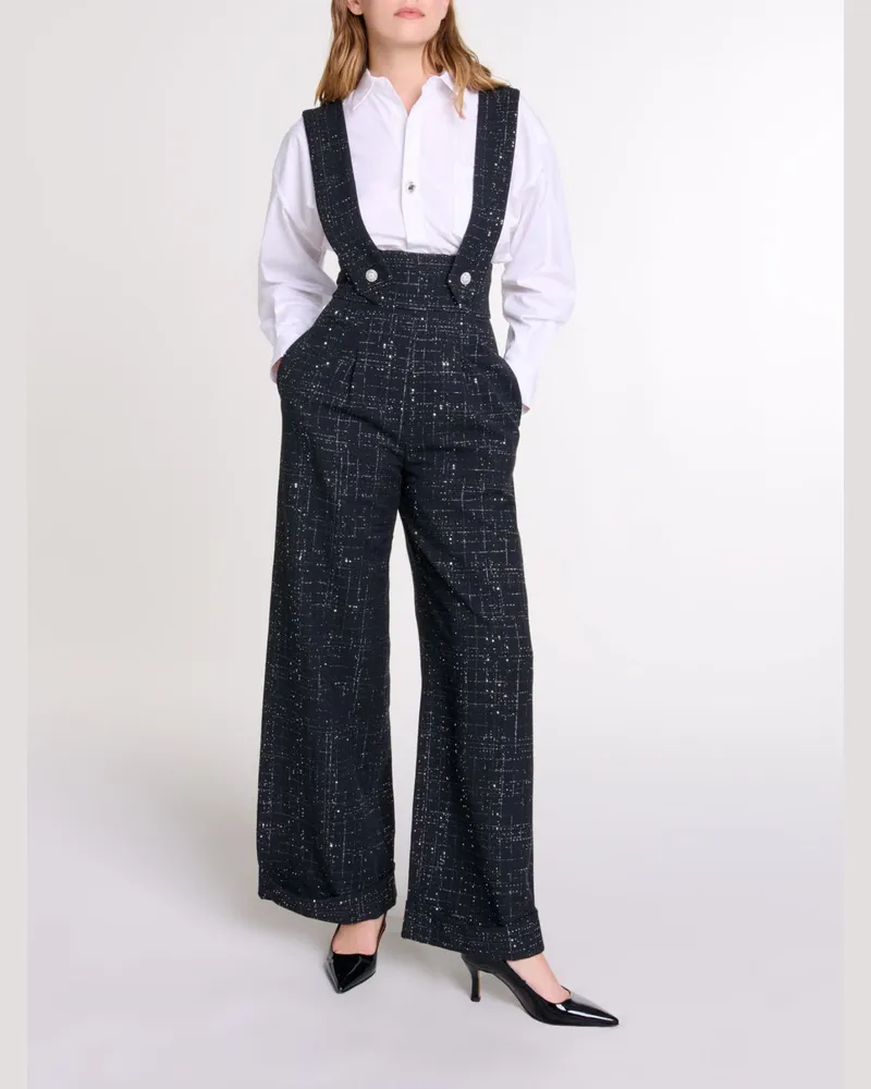 Maje Weite Tweedhose Mit Trägern - Abendgarderobe - Schwarz Schwarz