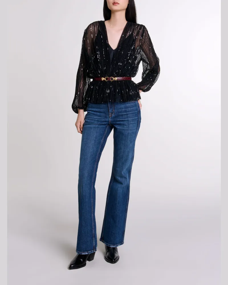 Maje Pailletten-top Mit Gürtel - Kleid mit Pailletten - Schwarz Schwarz