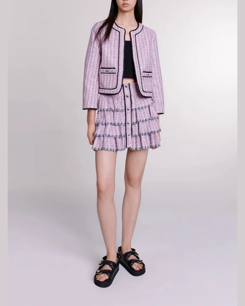 Maje Kurzer Tweed-rock - Rosa / Schwarz Rosa
