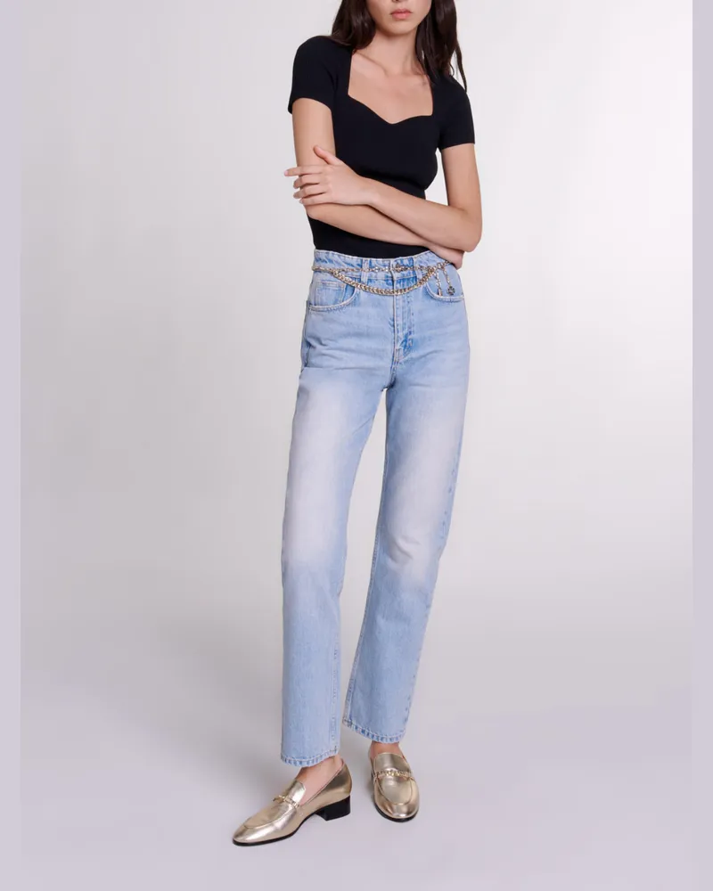 Maje Gerade Jeans Mit Schmuckgürtel - Blau Blau
