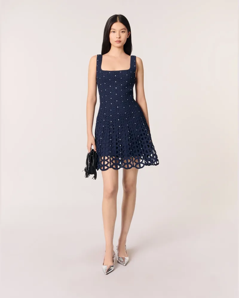 Maje Kurzes Häkelkleid Mit Strass - Marineblau Marine