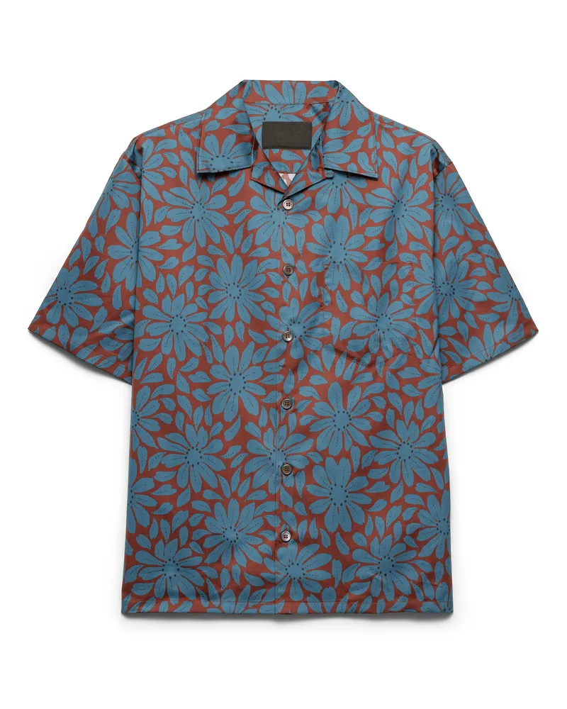 Prada Kurzärmliges Hemd Aus Baumwollmischung, Herren, Granat/ottanio, Größe Granat