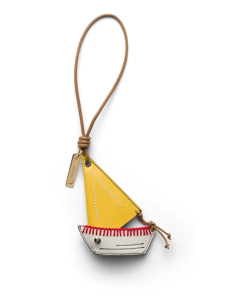 Prada Anhänger Aus Leder Mit Schlüsselring, Damen, Weiss+sonnengelb Weiss+sonnengelb