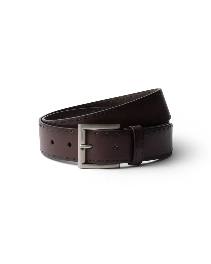 Prada Gürtel Aus Leder Mit Antik-finish, Herren, Kaffeebraun, Größe Kaffeebraun