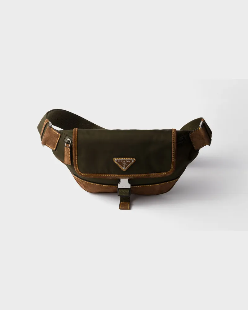 Prada Gürteltasche aus Re-Nylon und Wildleder Moschusgrün