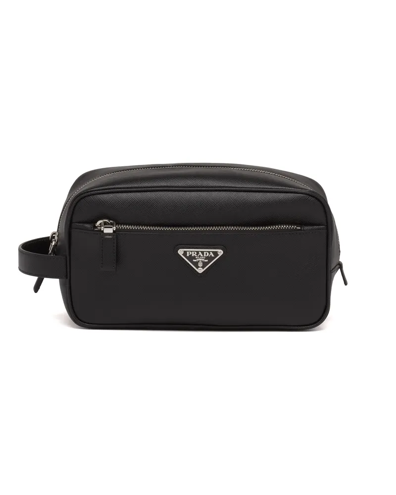 Prada Reiseetui Aus Saffiano-leder, Herren, Schwarz Schwarz
