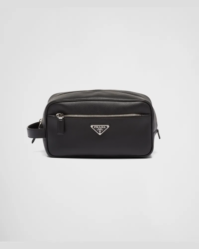Prada Reiseetui Aus Saffiano-leder, Herren, Schwarz Schwarz