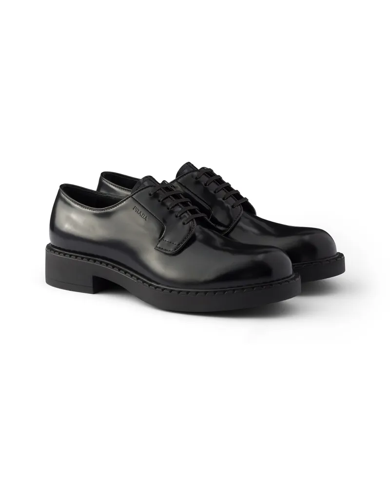 Prada Derby-schuhe Aus Schokoladenfarbenem, Gebürstetem Leder, Herren, Schwarz, Größe 11 Schwarz