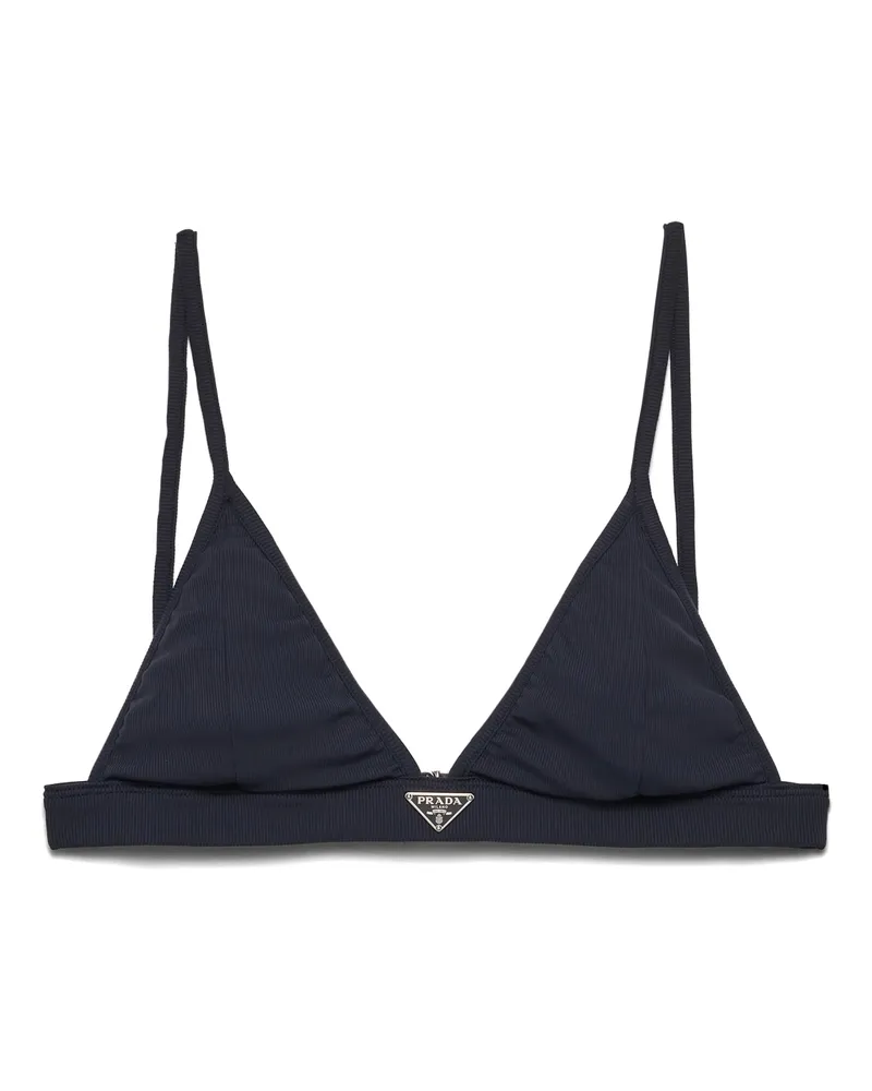 Prada Bralette-bikini-top Aus Rippstrick, Damen, Blau, Größe Blau