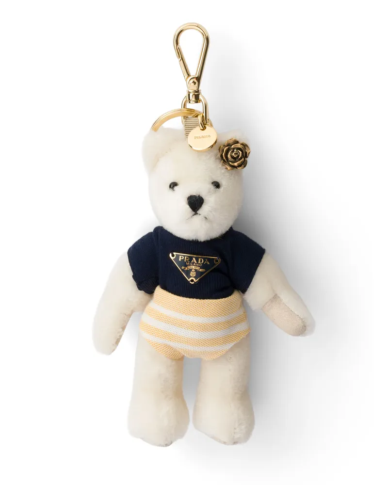 Prada Teddybär-schlüsselring-taschenanhänger Mit Metallring, Damen, Weiß/ginster Weiß