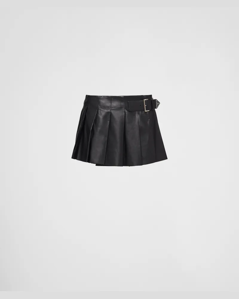 Prada Faltenrock aus Leder Schwarz